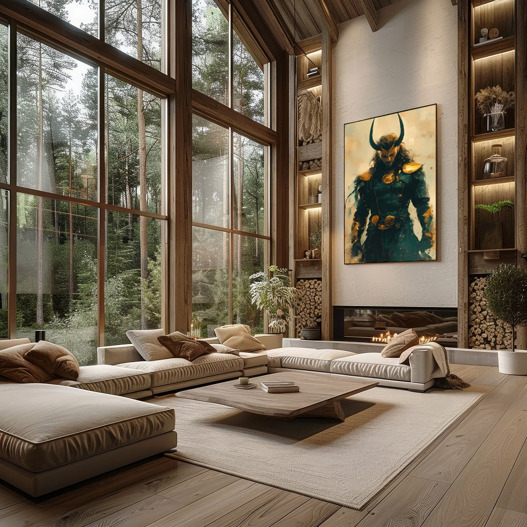 Unveil the enigma of this majestic warrior, cloaked in an ethereal blend of earthy tones and gold. for Living Room