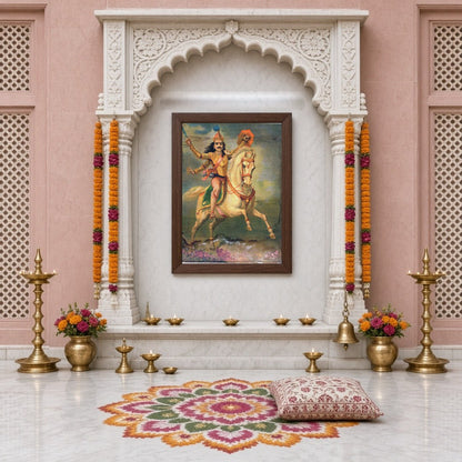 Embrace the gallant spirit of a warrior on a regal white horse in this captivating print by Raja for Home Temple
