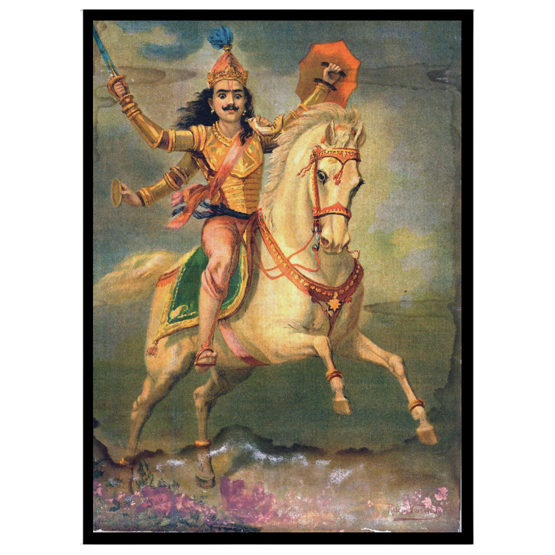 Embrace the gallant spirit of a warrior on a regal white horse in this captivating print by Raja for sweet-home