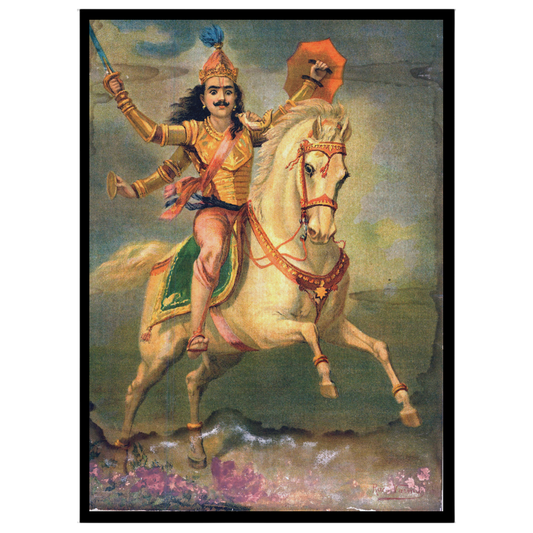 Embrace the gallant spirit of a warrior on a regal white horse in this captivating print by Raja for sweet-home