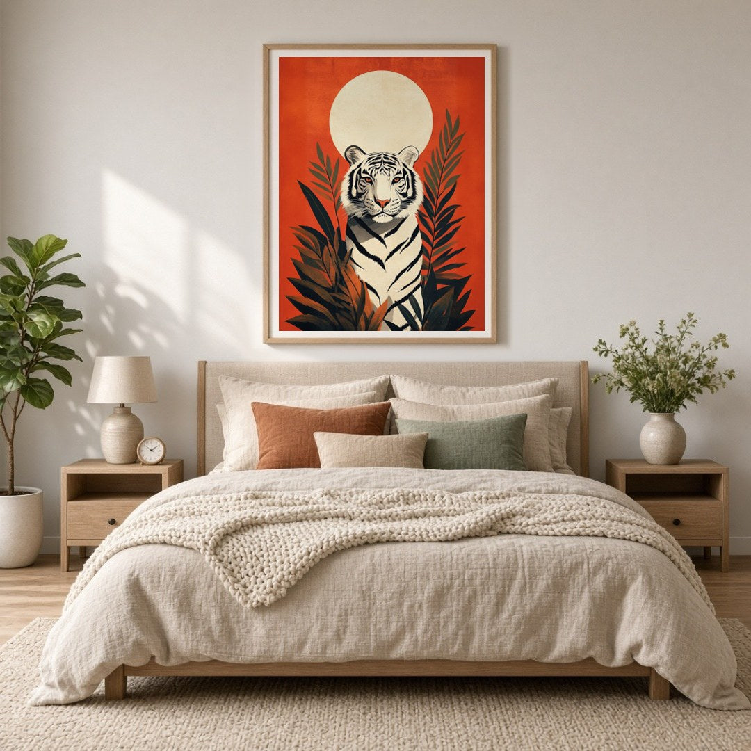 Immerse yourself in the striking elegance of this contemporary wildlife art print, featuring a for Bedroom