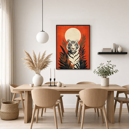 Immerse yourself in the striking elegance of this contemporary wildlife art print, featuring a for Dining