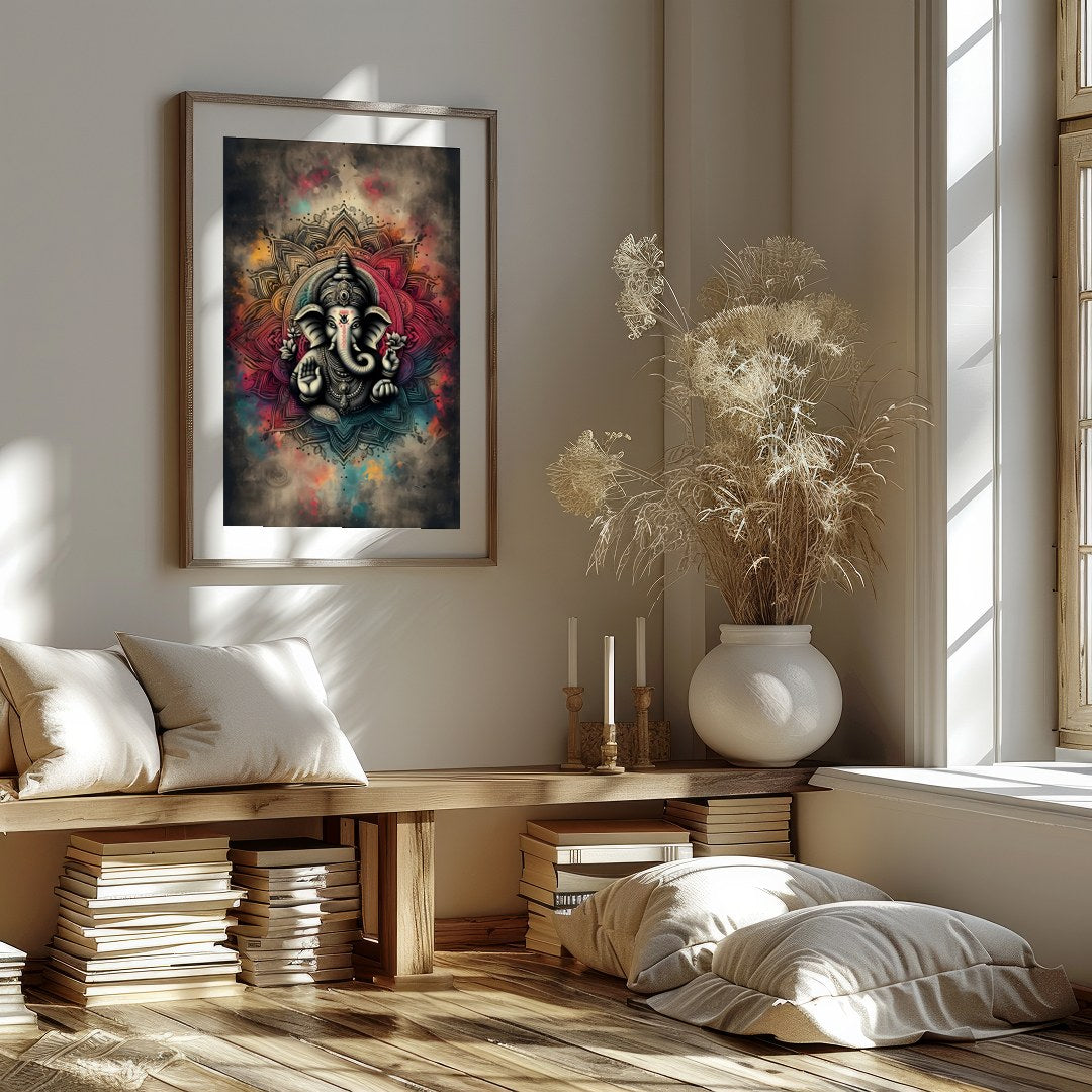 Embrace the spiritual aura of 'Mandala Ganesha: Divine Serenity,' a stunning fusion of traditional for area
