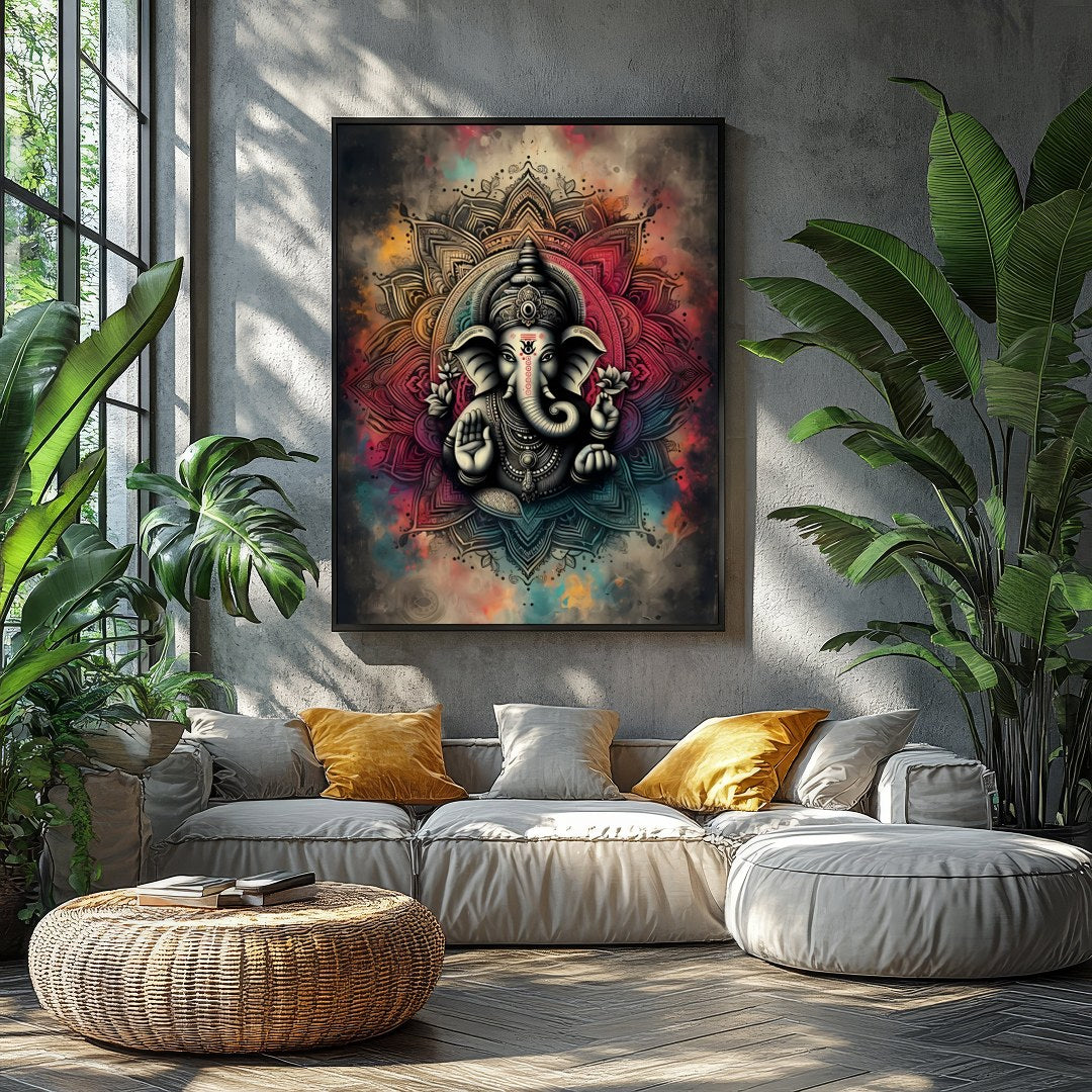 Embrace the spiritual aura of 'Mandala Ganesha: Divine Serenity,' a stunning fusion of traditional for Balcony