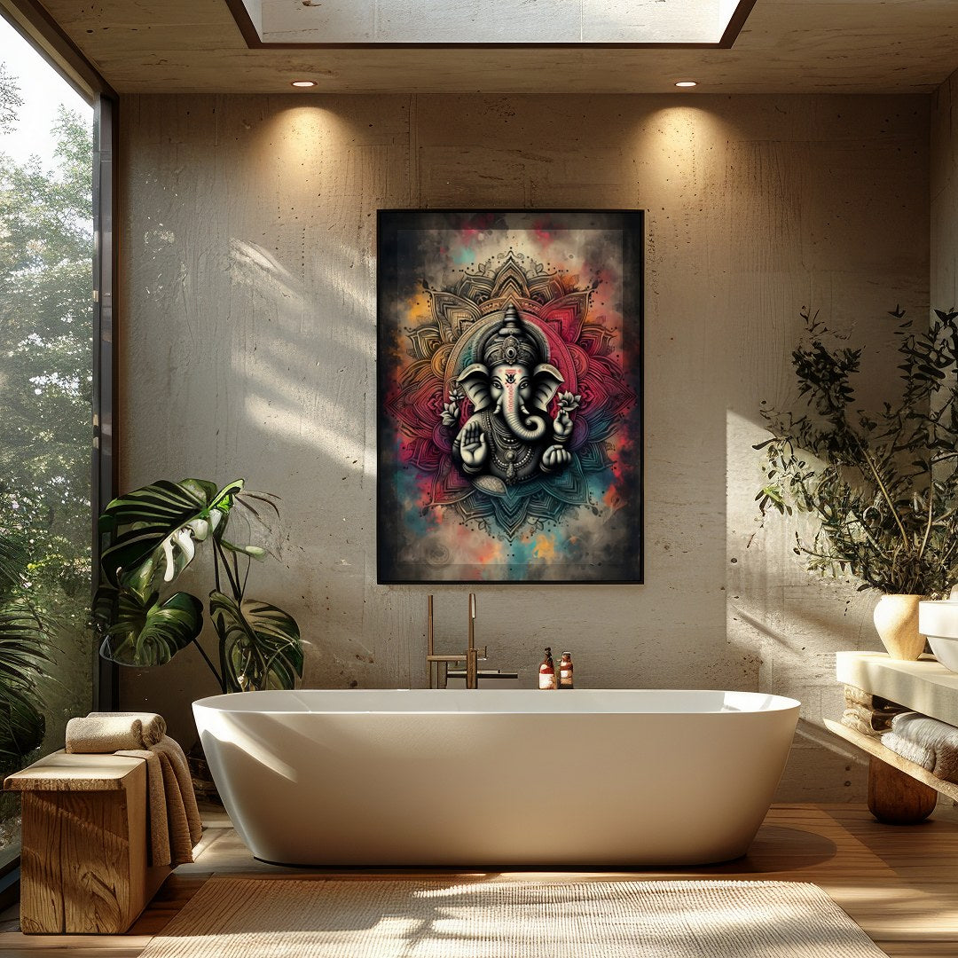 Embrace the spiritual aura of 'Mandala Ganesha: Divine Serenity,' a stunning fusion of traditional for Bathroom