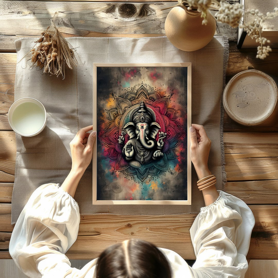 Embrace the spiritual aura of 'Mandala Ganesha: Divine Serenity,' a stunning fusion of traditional for Kitchen
