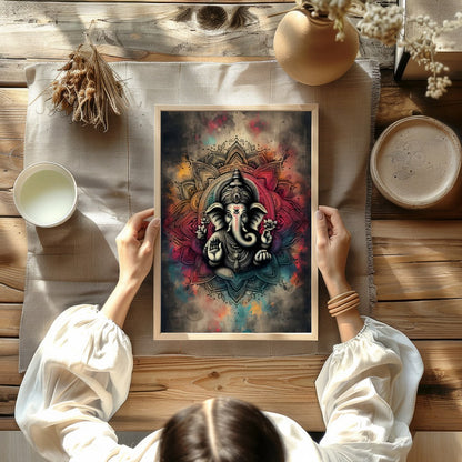 Embrace the spiritual aura of 'Mandala Ganesha: Divine Serenity,' a stunning fusion of traditional for Kitchen