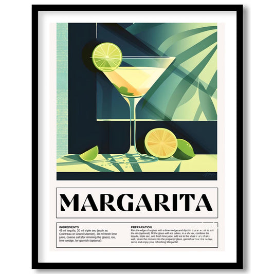 This vibrant and inviting poster showcases a crisp illustration of a classic Margarita, served in i… for abode