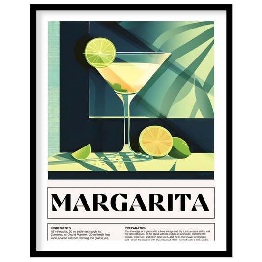 This vibrant and inviting poster showcases a crisp illustration of a classic Margarita, served in i… for abode