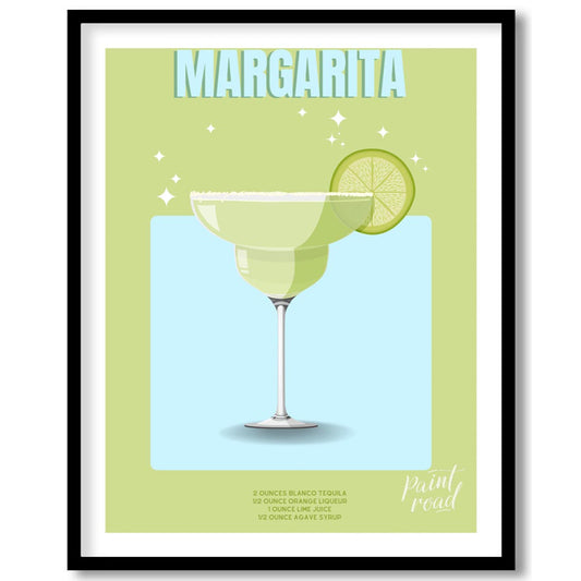 This vibrant and celebratory poster showcases a classic Margarita cocktail, rendered with a fresh, … for space