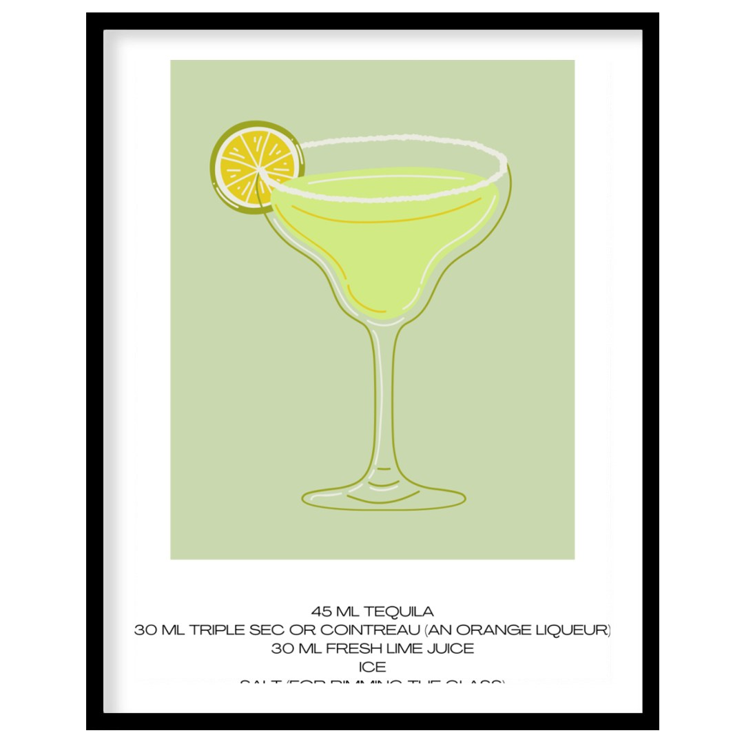 This iconic minimalist poster beautifully depicts a classic Margarita. The drink is presented in a … for house