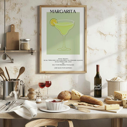 This iconic minimalist poster beautifully depicts a classic Margarita. The drink is presented in a … for kitchen