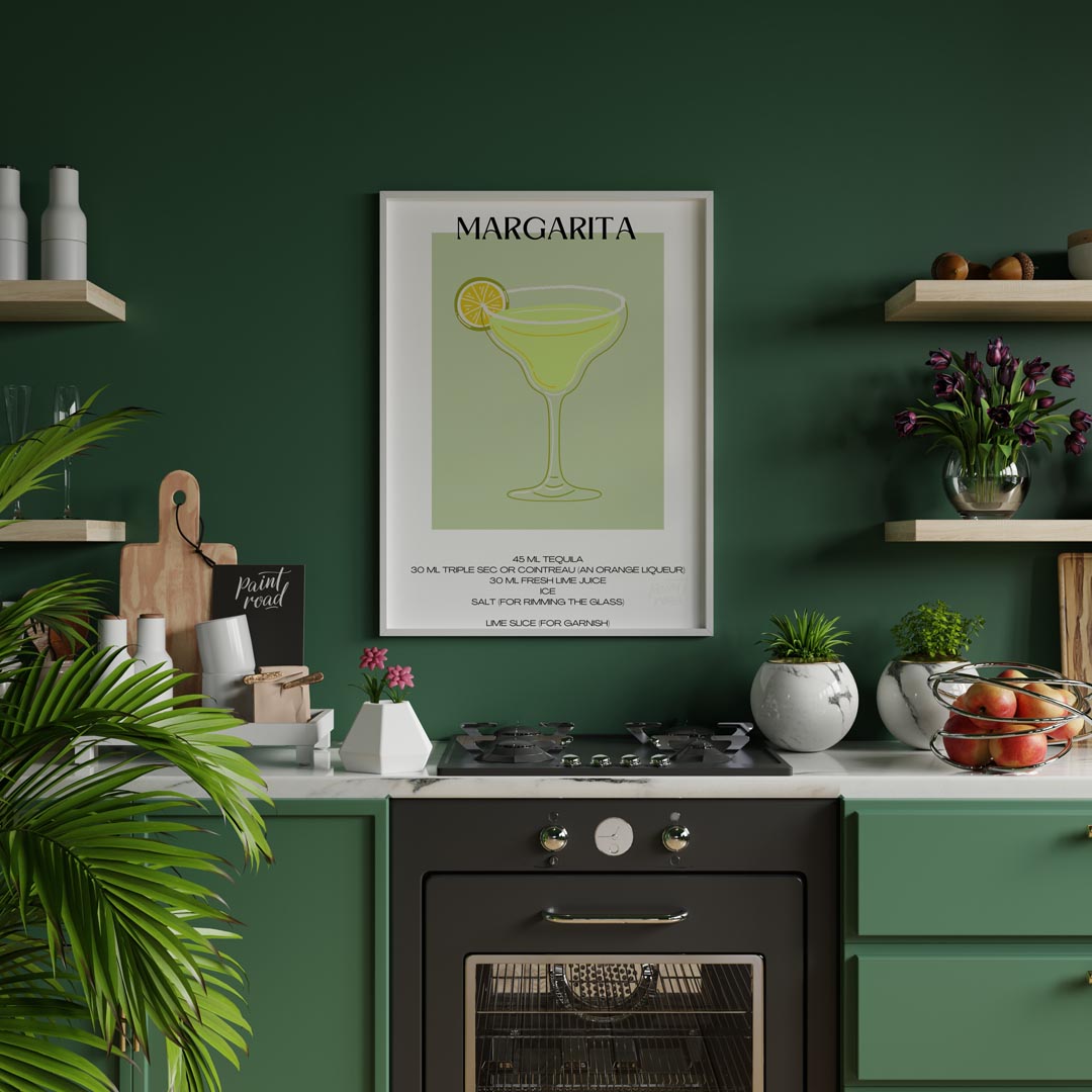 This iconic minimalist poster beautifully depicts a classic Margarita. The drink is presented in a … for kitchen
