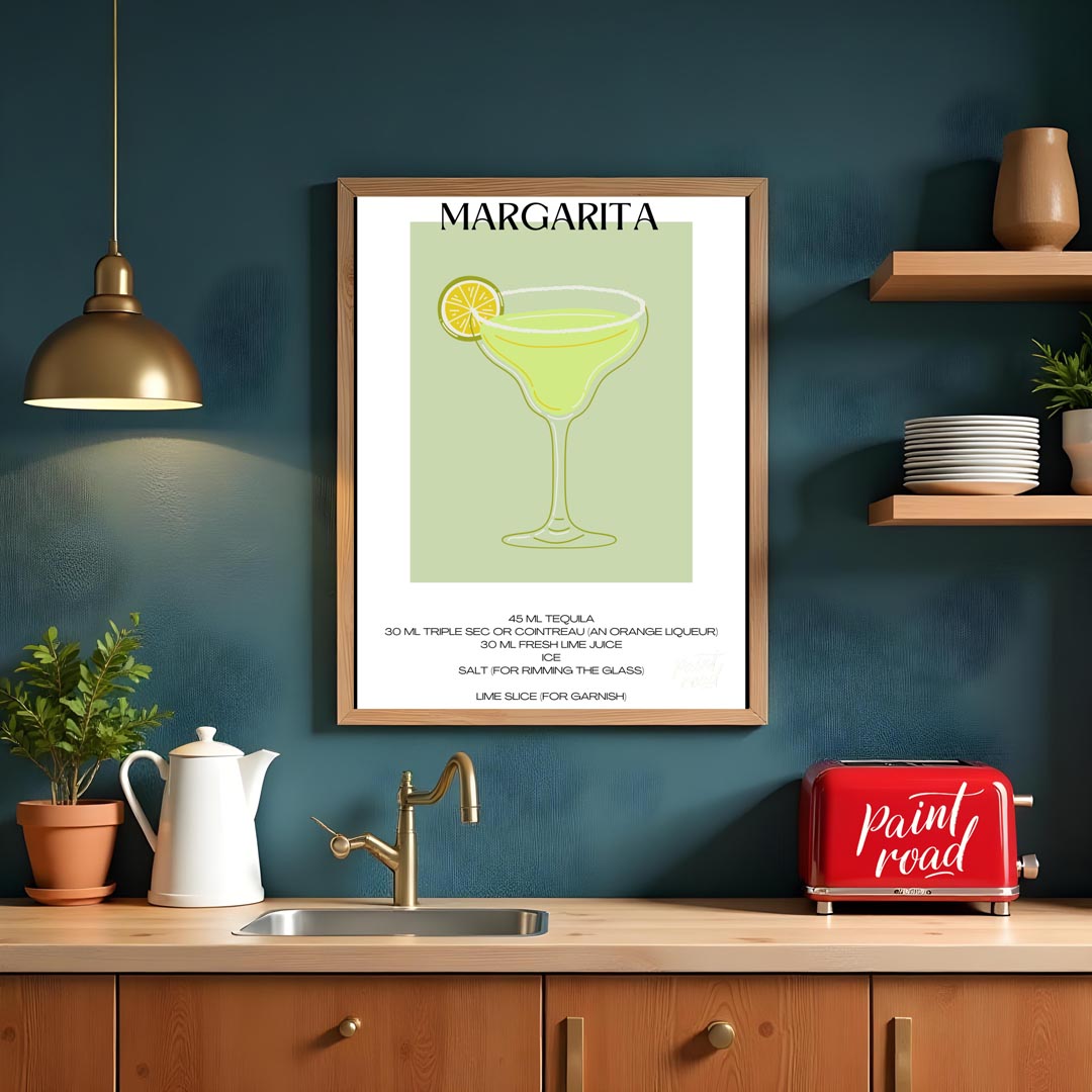 This iconic minimalist poster beautifully depicts a classic Margarita. The drink is presented in a … for kitchen