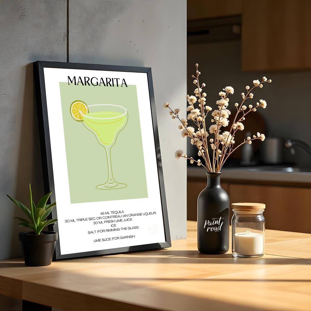 This iconic minimalist poster beautifully depicts a classic Margarita. The drink is presented in a … for kitchen