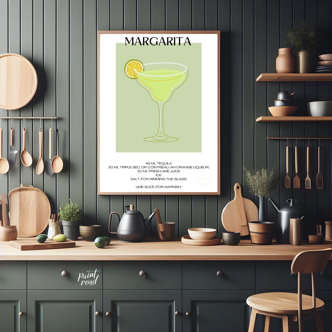 This iconic minimalist poster beautifully depicts a classic Margarita. The drink is presented in a … for kitchen
