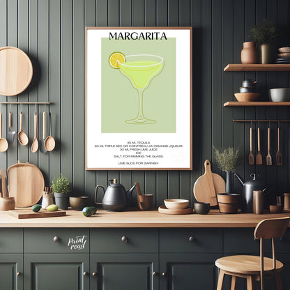 This iconic minimalist poster beautifully depicts a classic Margarita. The drink is presented in a … for kitchen