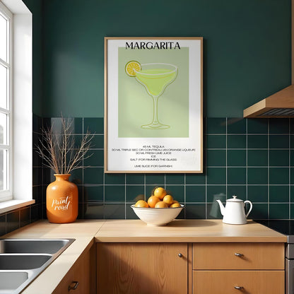 This iconic minimalist poster beautifully depicts a classic Margarita. The drink is presented in a … for kitchen