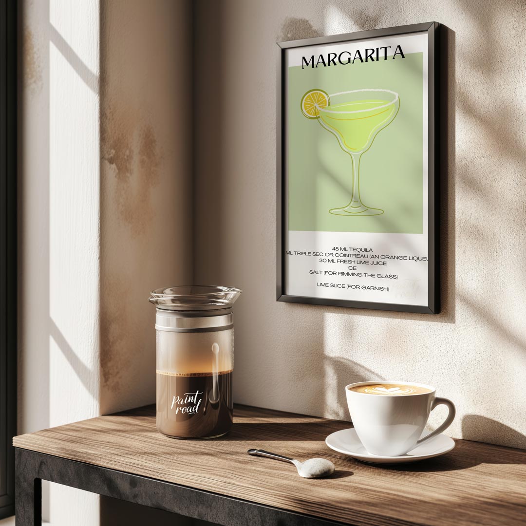 This iconic minimalist poster beautifully depicts a classic Margarita. The drink is presented in a … for kitchen