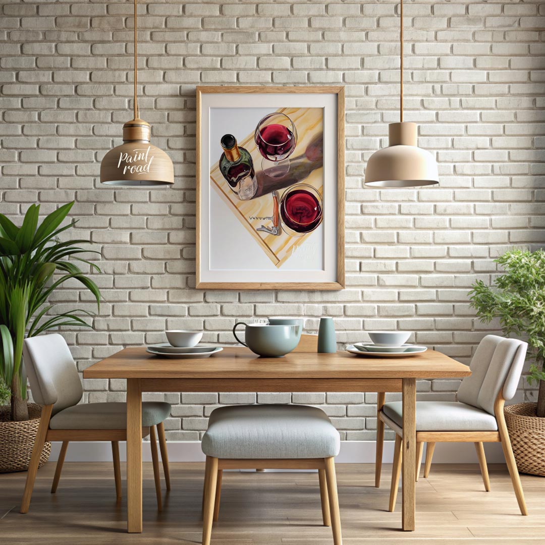 A stylish and graphic poster featuring a classic margarita cocktail. The artwork utilizes bold line… for dining room