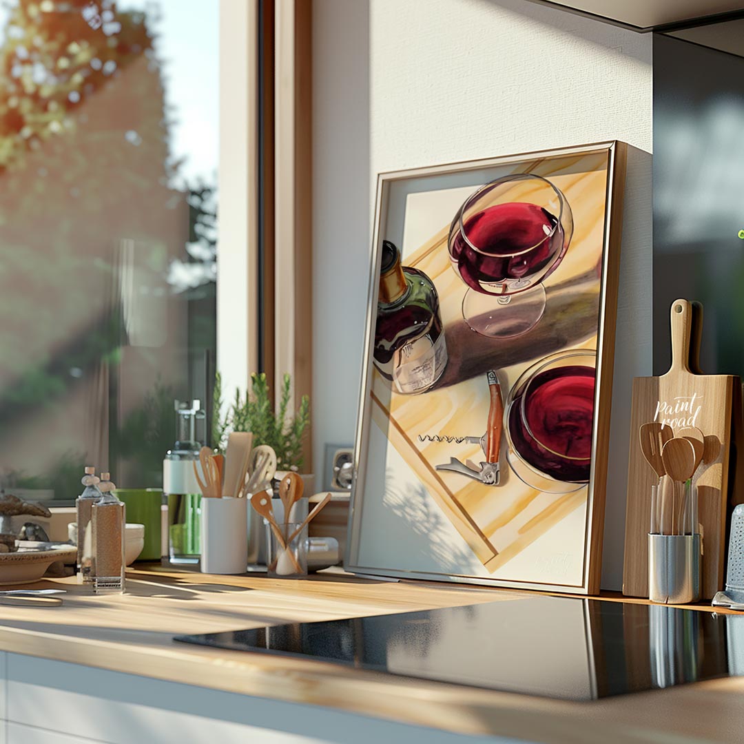 A stylish and graphic poster featuring a classic margarita cocktail. The artwork utilizes bold line… for kitchen