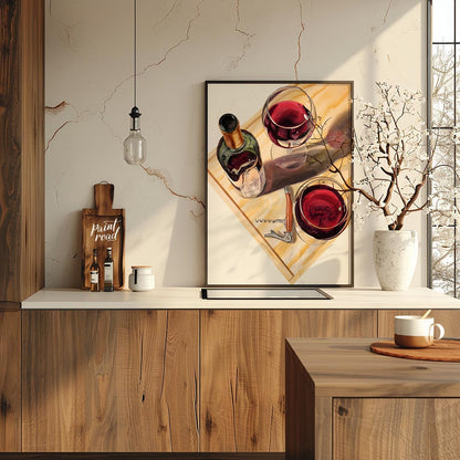 A stylish and graphic poster featuring a classic margarita cocktail. The artwork utilizes bold line… for kitchen