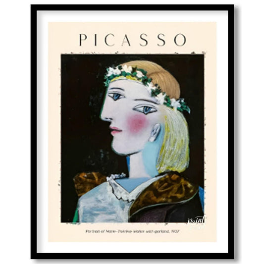 This elegant poster features Pablo Picasso’s “Portrait of Marie-Thérèse Walter with Garland,” paint… for abode
