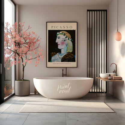 This elegant poster features Pablo Picasso’s “Portrait of Marie-Thérèse Walter with Garland,” paint… for bathroom