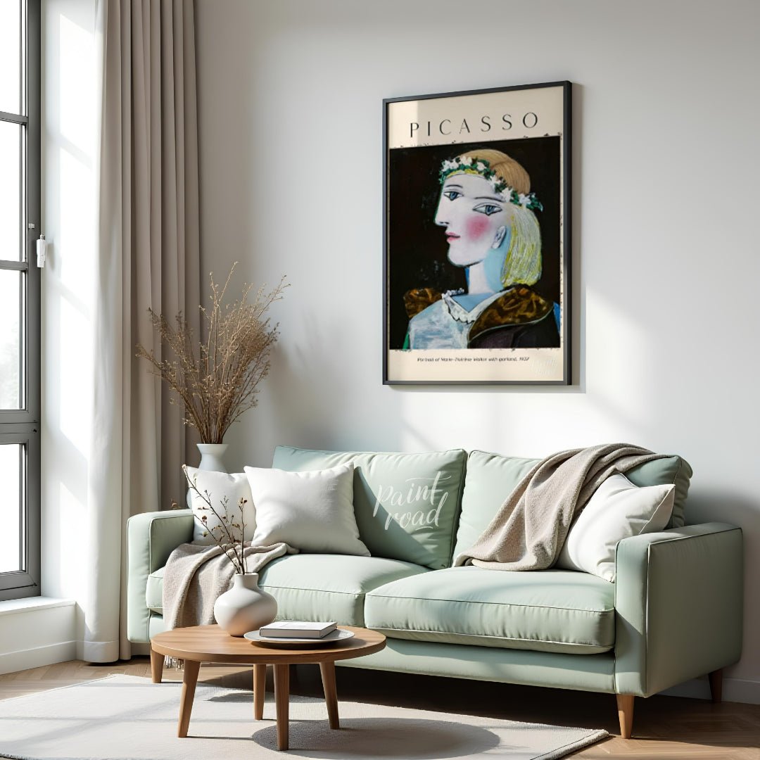 This elegant poster features Pablo Picasso’s “Portrait of Marie-Thérèse Walter with Garland,” paint… for living room