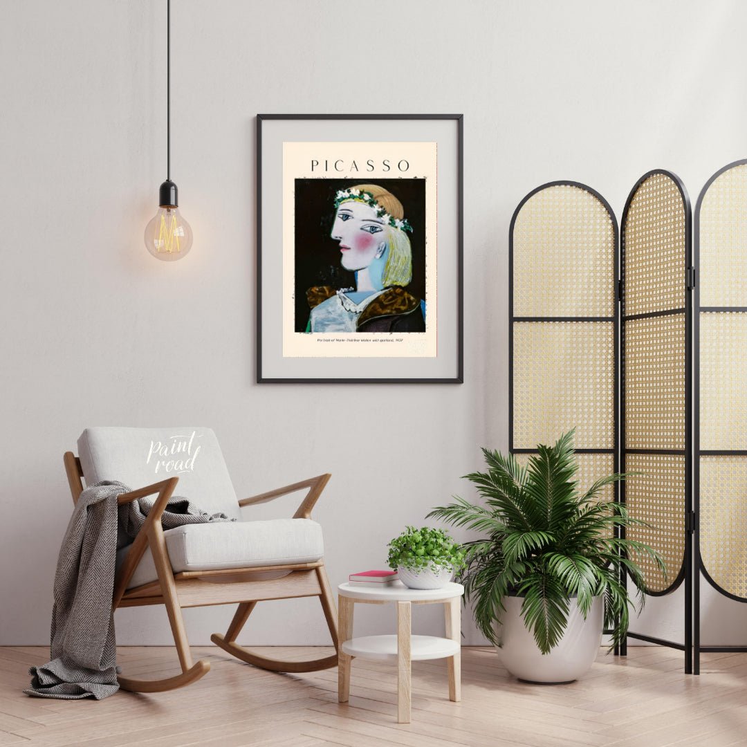This elegant poster features Pablo Picasso’s “Portrait of Marie-Thérèse Walter with Garland,” paint… for living room