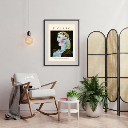 This elegant poster features Pablo Picasso’s “Portrait of Marie-Thérèse Walter with Garland,” paint… for living room