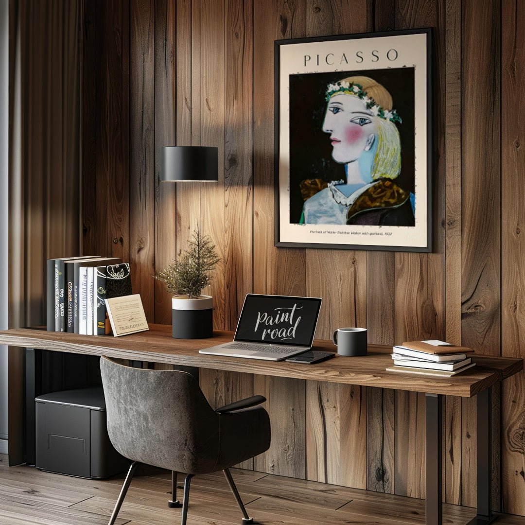 This elegant poster features Pablo Picasso’s “Portrait of Marie-Thérèse Walter with Garland,” paint… for office