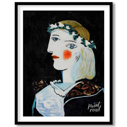 This captivating oil on canvas, “Portrait of Marie-Thérèse Walter with Garland,” is a vibrant examp… for home