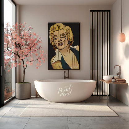 "Marilyn Fragment" presents a stylized portrait of Marilyn Monroe, rendered with bold lines and a f… for bathroom
