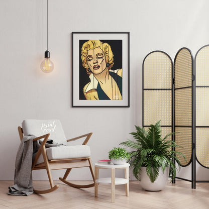 "Marilyn Fragment" presents a stylized portrait of Marilyn Monroe, rendered with bold lines and a f… for living room