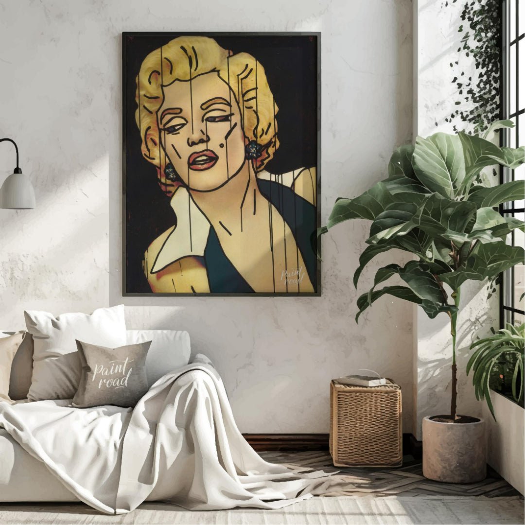"Marilyn Fragment" presents a stylized portrait of Marilyn Monroe, rendered with bold lines and a f… for living room