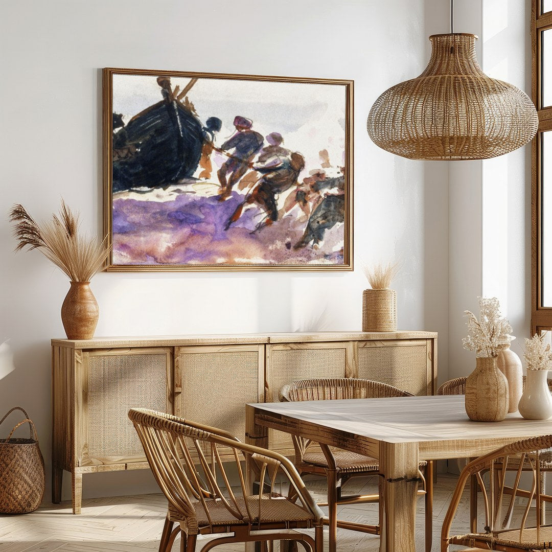 Immerse yourself in the lively dynamics of seafaring life with this evocative artwork capturing for Dining