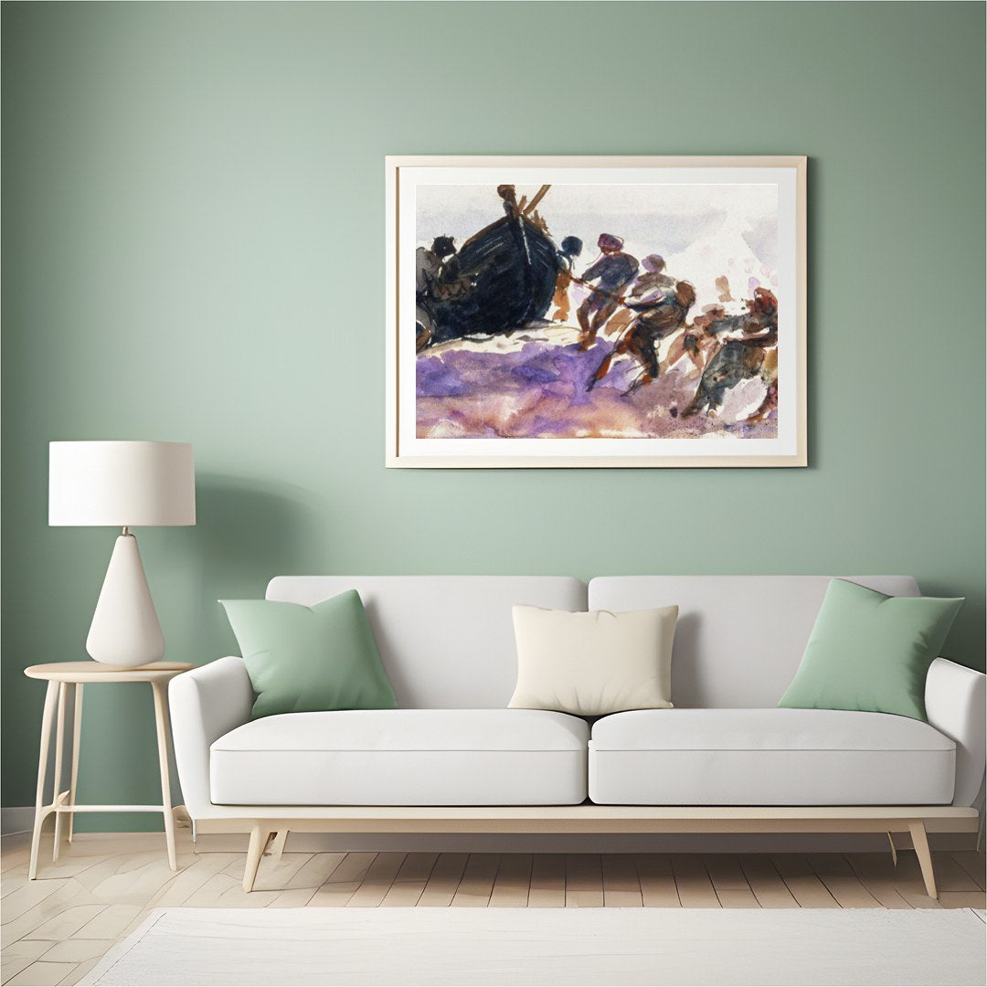 Immerse yourself in the lively dynamics of seafaring life with this evocative artwork capturing for Hall