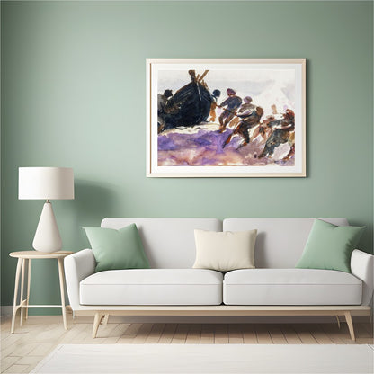 Immerse yourself in the lively dynamics of seafaring life with this evocative artwork capturing for Hall