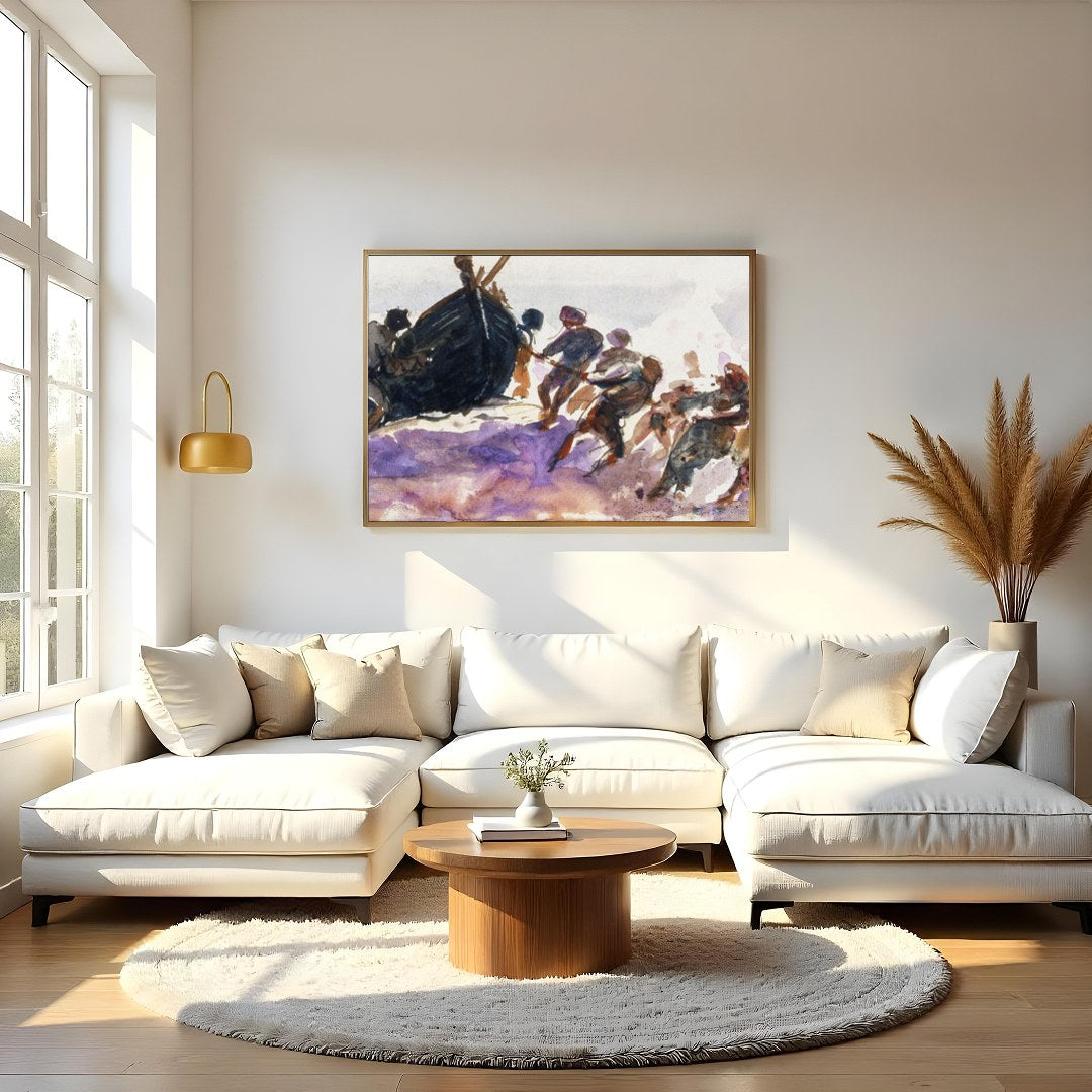 Immerse yourself in the lively dynamics of seafaring life with this evocative artwork capturing for Living Room