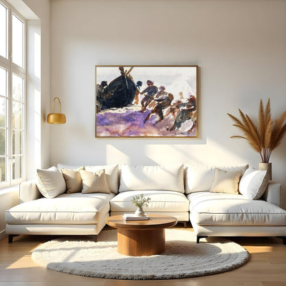 Immerse yourself in the lively dynamics of seafaring life with this evocative artwork capturing for Living Room
