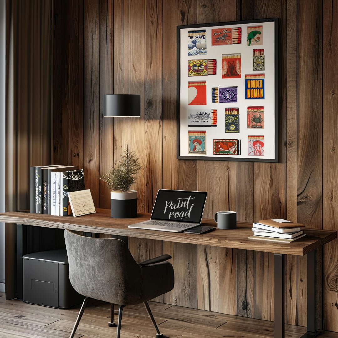 This curated image showcases a charming collection of various vintage and decorative matchbox desig… for office
