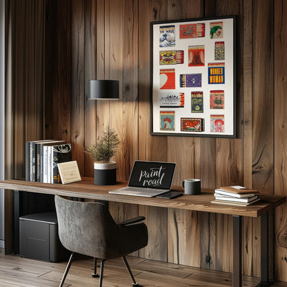 This curated image showcases a charming collection of various vintage and decorative matchbox desig… for office