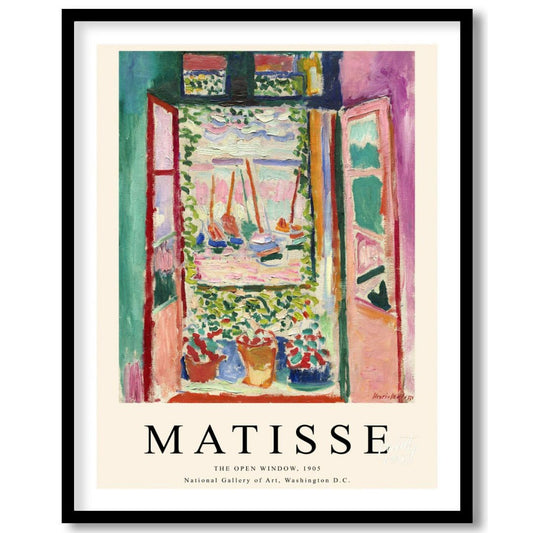 “Matisse Open Window” is a poster featuring Henri Matisse’s seminal 1905 painting, a defining work … for room