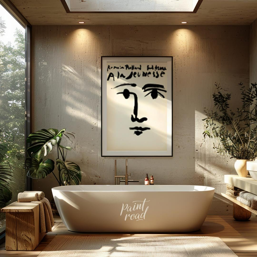 This image displays a minimalist yet impactful cover design for “Romain Rolland: À la jeunesse” (To… for bathroom