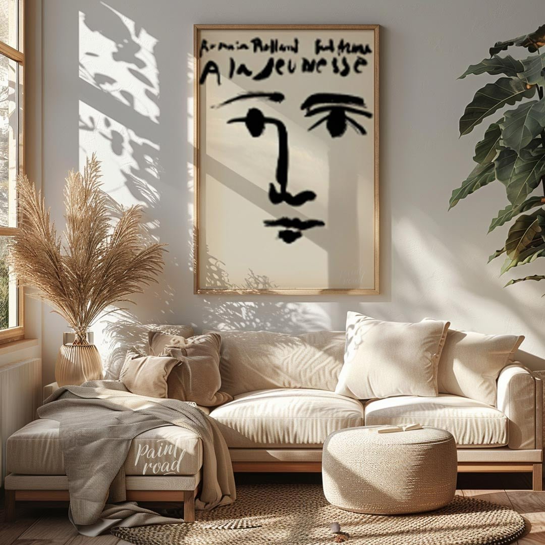 This image displays a minimalist yet impactful cover design for “Romain Rolland: À la jeunesse” (To… for living room