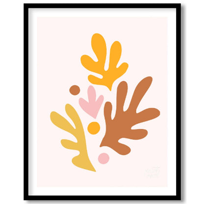 This cheerful and artistic print features a vibrant arrangement of abstract leaf and organic shapes… for area