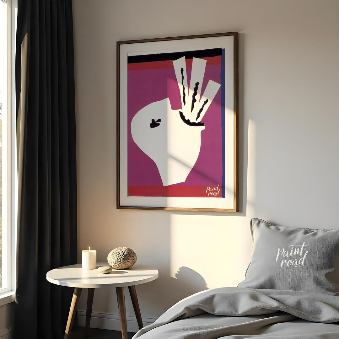 This captivating art print is from Henri Matisse’s renowned “Jazz” series, specifically depicting “… for bedroom