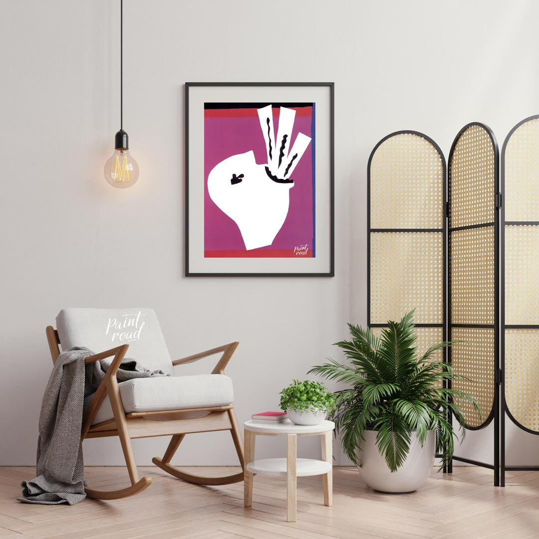 This captivating art print is from Henri Matisse’s renowned “Jazz” series, specifically depicting “… for office