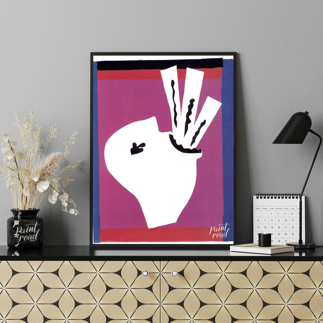 This captivating art print is from Henri Matisse’s renowned “Jazz” series, specifically depicting “… for office